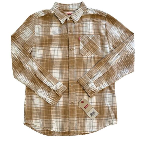 NWT Levi’s Plaid Flannel Button Down Camel Kids Large - Picture 1 of 7
